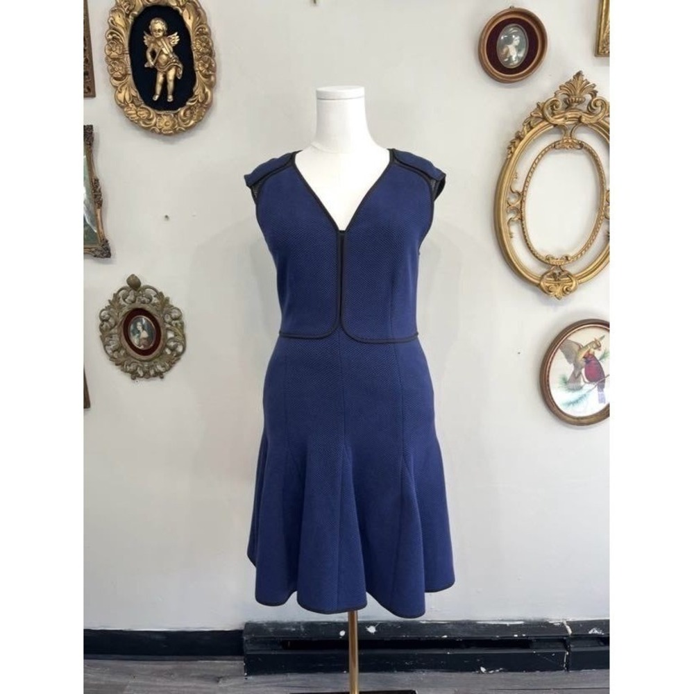 Rebecca Taylor Blue Honeycomb Mesh Back Fit & Flare Dress Size 6